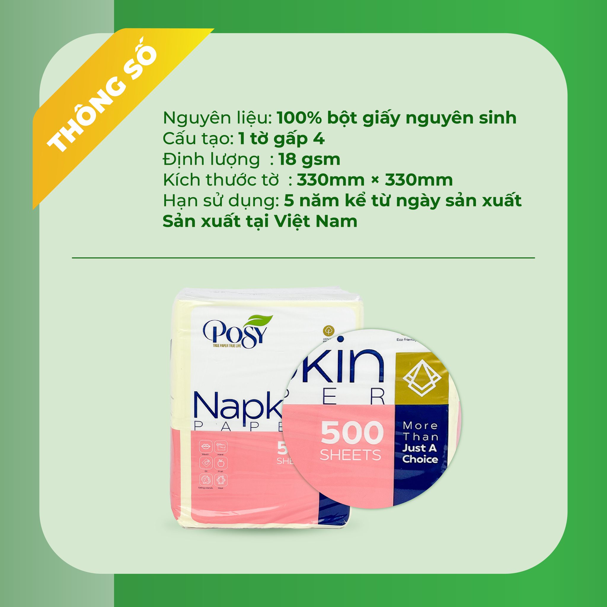 Thông số khăn giấy ăn posy 500 tờ