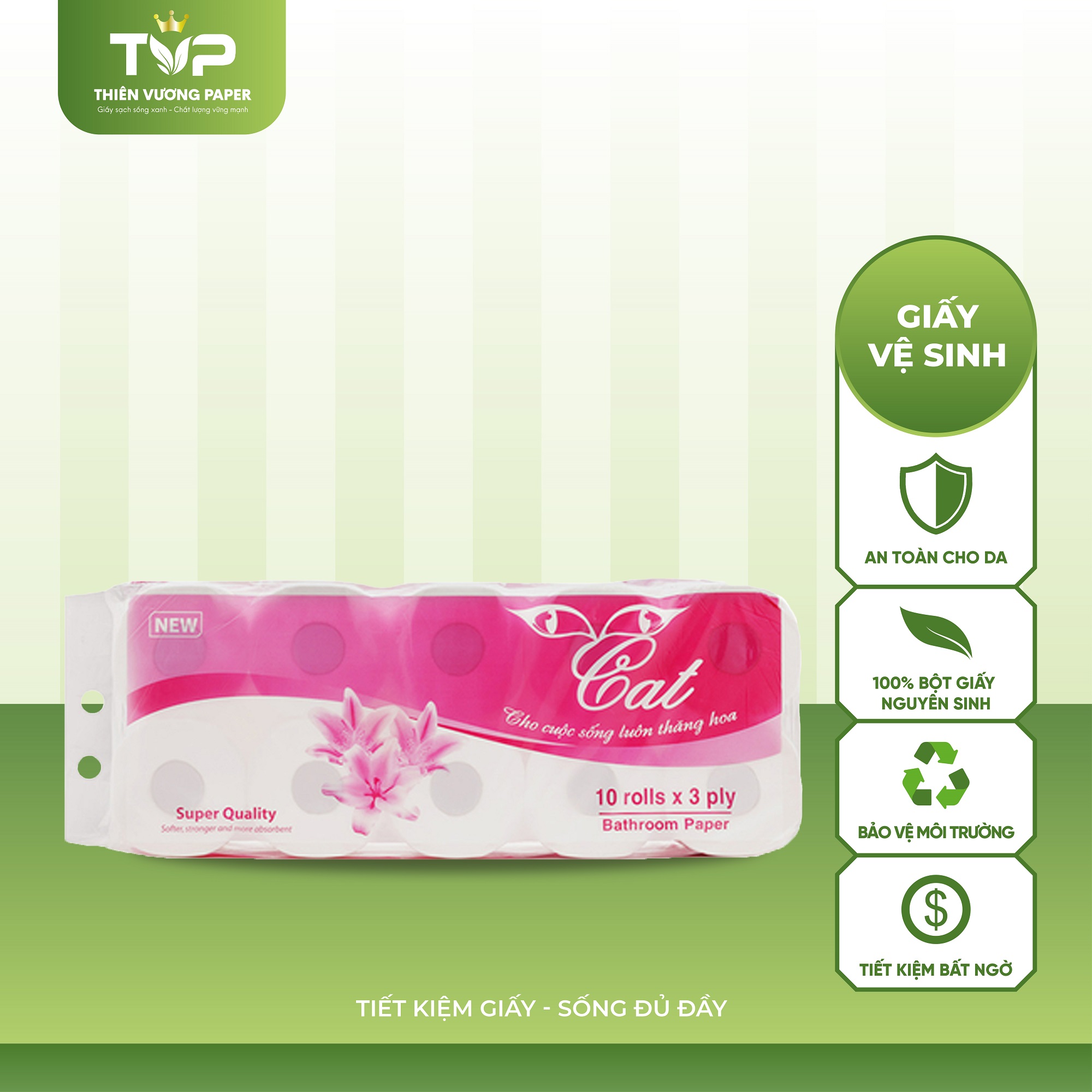 Giấy vệ sinh Cat Premium 3 lớp 10 cuộn có lõi