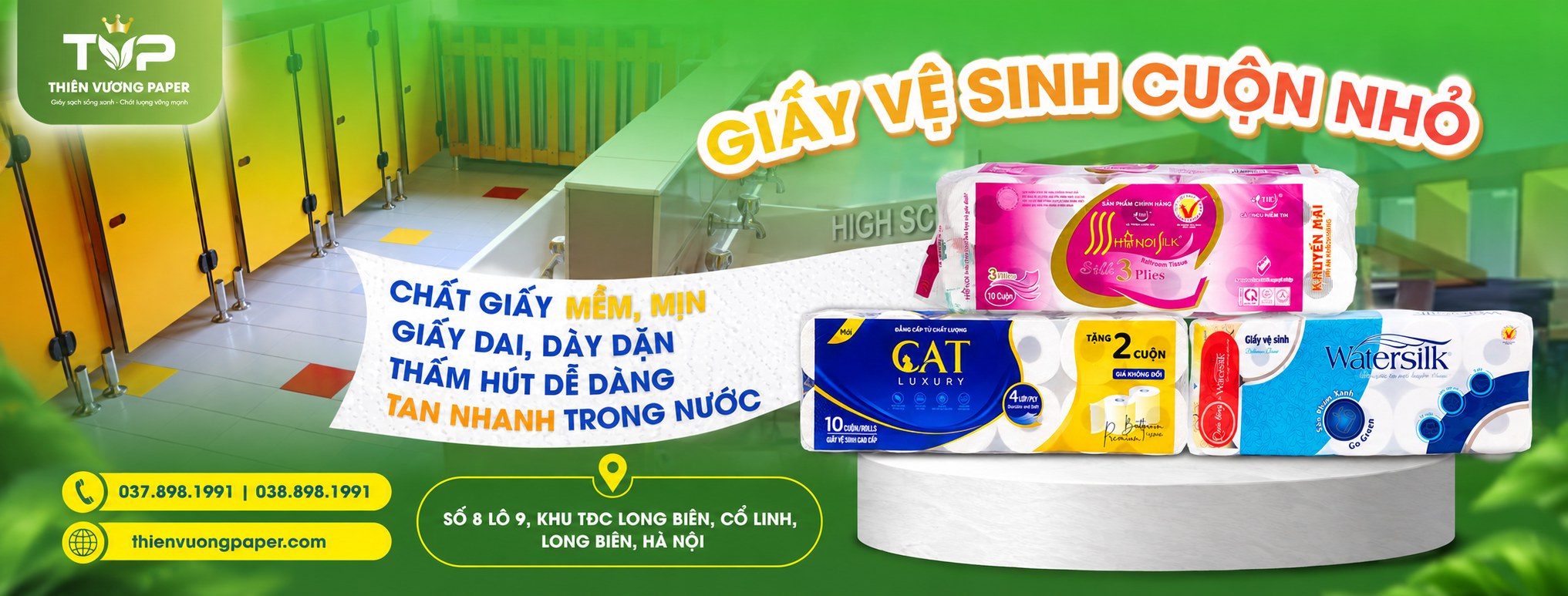 Giấy vệ sinh cuộn nhỏ Cat Luxury, Watersilk, Hà Nội Silk - Thiên Vương Paper phân phối toàn miền Bắc