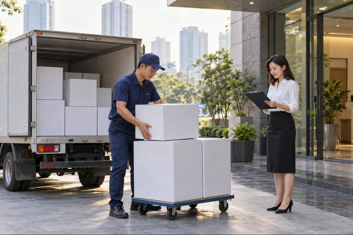 Giao thùng giấy vệ sinh cuộn lớn và khăn giấy lau tay cho văn phòng doanh nghiệp tại Hà Nội