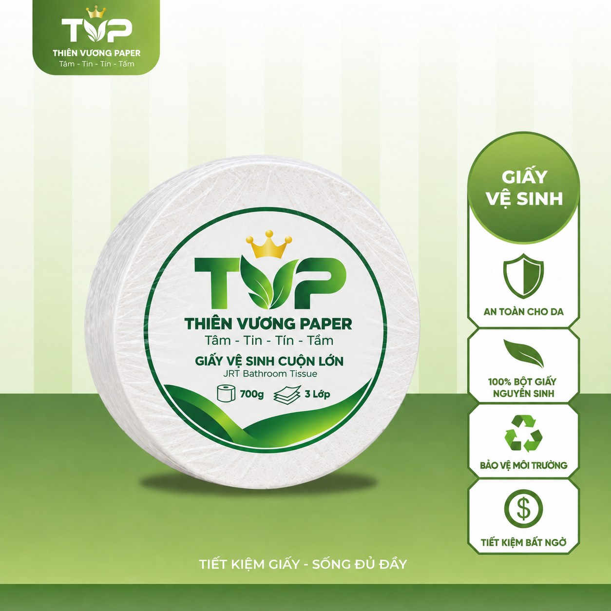 Giấy vệ sinh cuộn lớn 3 lớp TVP 100% bột giấy nguyên sinh
