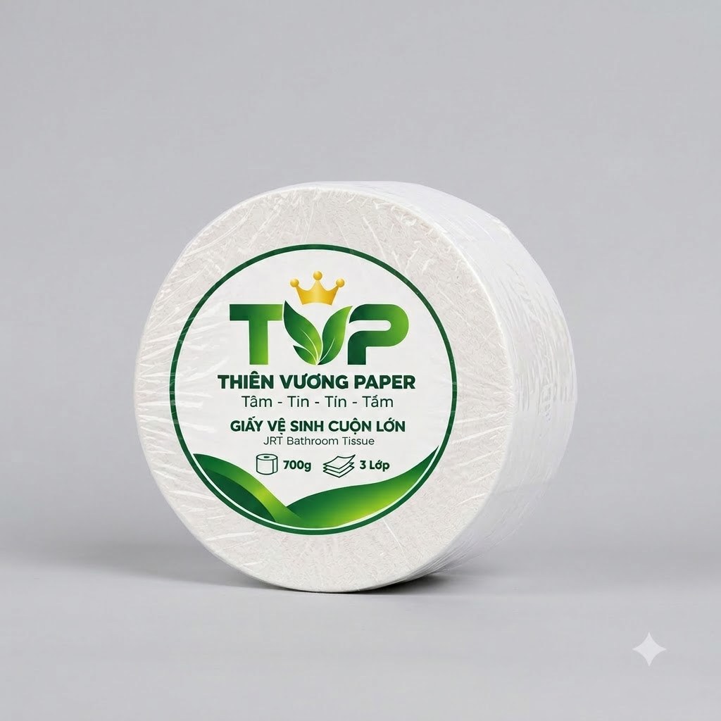 Giấy vệ sinh cuộn lớn 3 lớp TVP cận cảnh nhãn