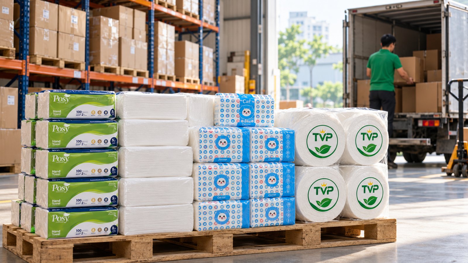 Kho hàng Thiên Vương Paper: khăn giấy lau tay Posy, Cat Luxury, giấy vệ sinh cuộn lớn TVP